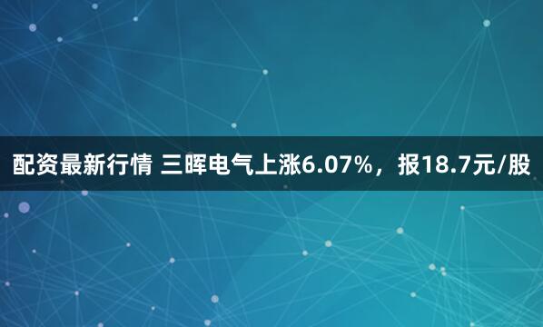 配资最新行情 三晖电气上涨6.07%，报18.7元/股